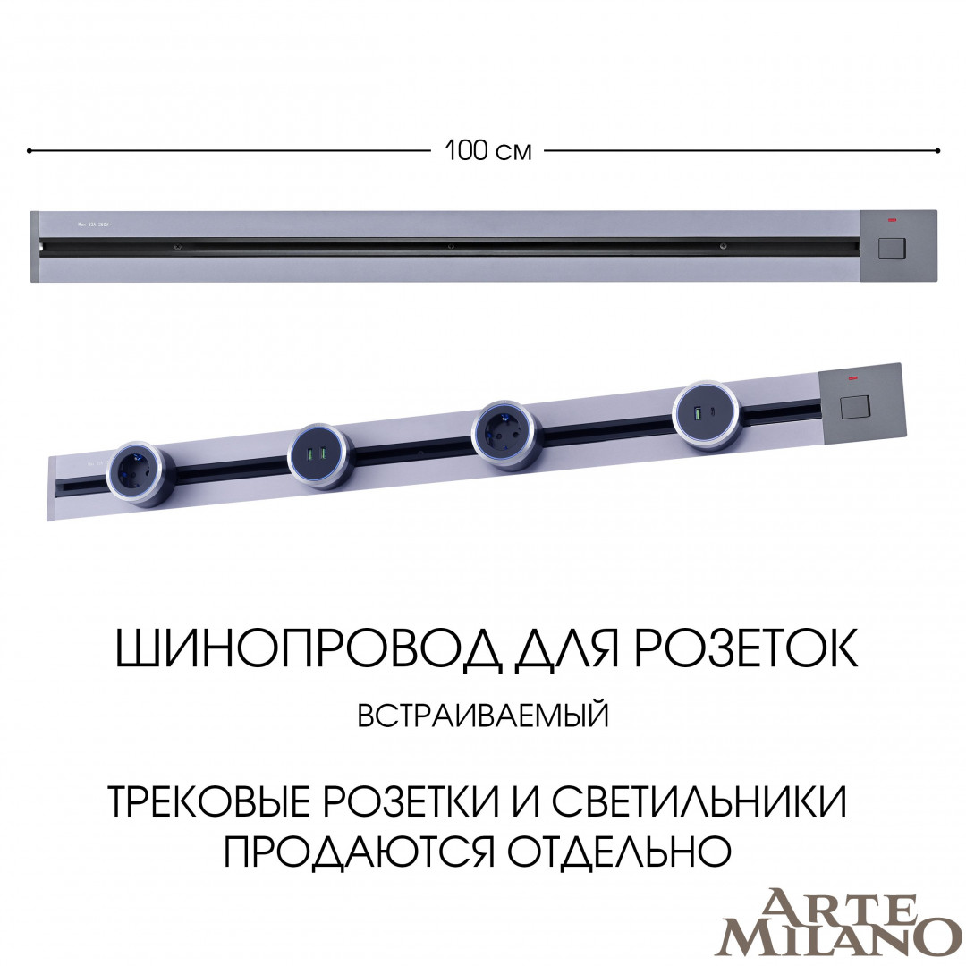 Встраиваемый шинопровод с выключателем Arte Milano Am-track-sockets 385201TBB/100 Grey в Санкт-Петербурге