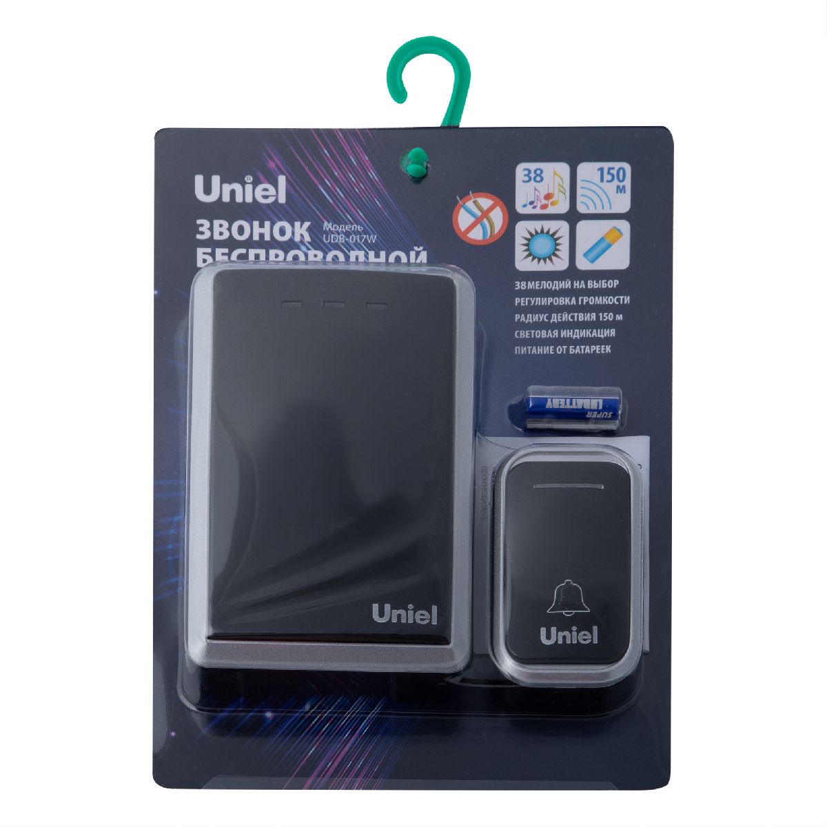 Беспроводной звонок Uniel UDB-017W-R1T1-38S-150M-BL/SL UL-00011374 в Санкт-Петербурге