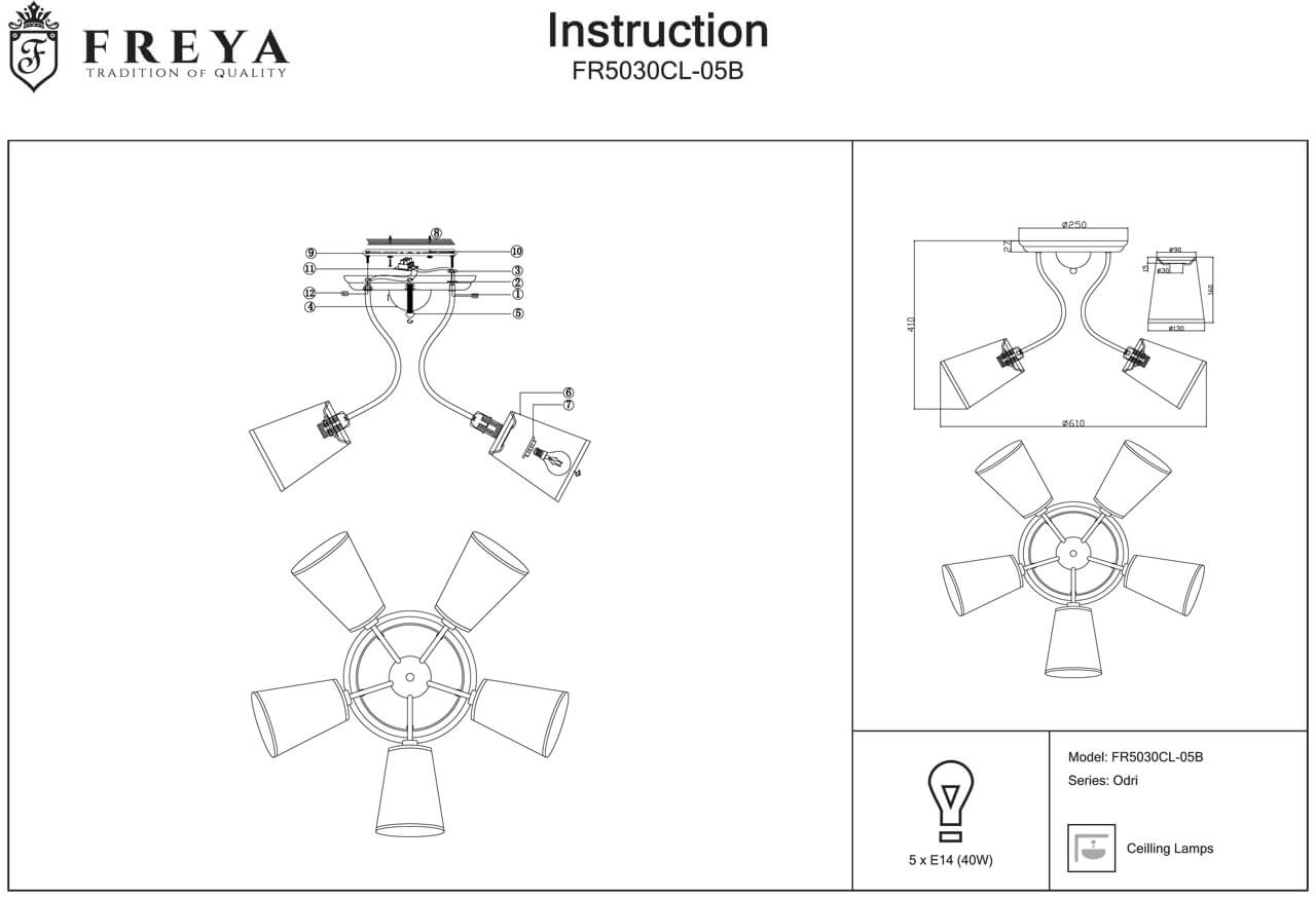 Потолочная люстра Freya Odri FR5030CL-05B в Санкт-Петербурге