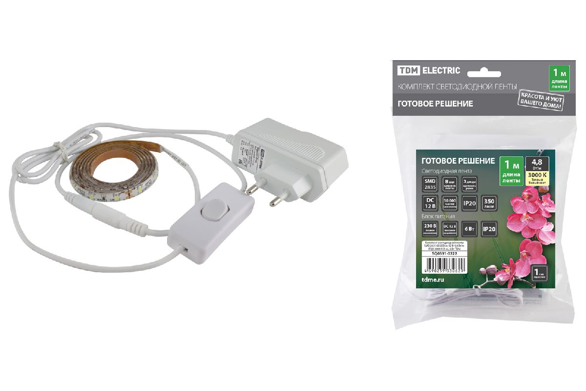 Светодиодная лента TDM Electric 12В 2835 4,8Вт/м 3000K 1м IP20 SQ0331-0222 в Санкт-Петербурге
