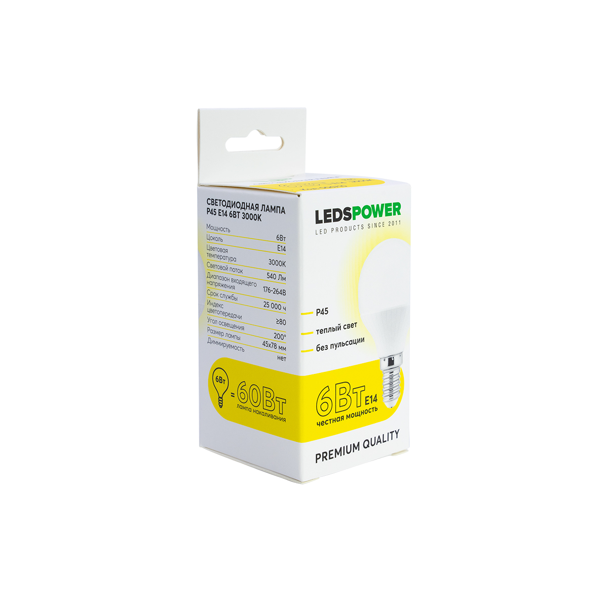 Светодиодная лампа LEDS POWER P45 E14 6Вт 3000К 006710 в Санкт-Петербурге