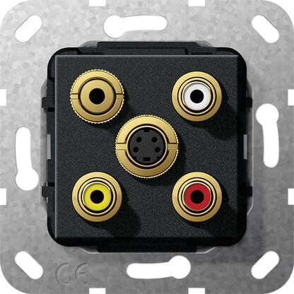 Розетка S-Video/2RCA/Minijack/композитный Gira System 55 черный матовый 566310 в Санкт-Петербурге