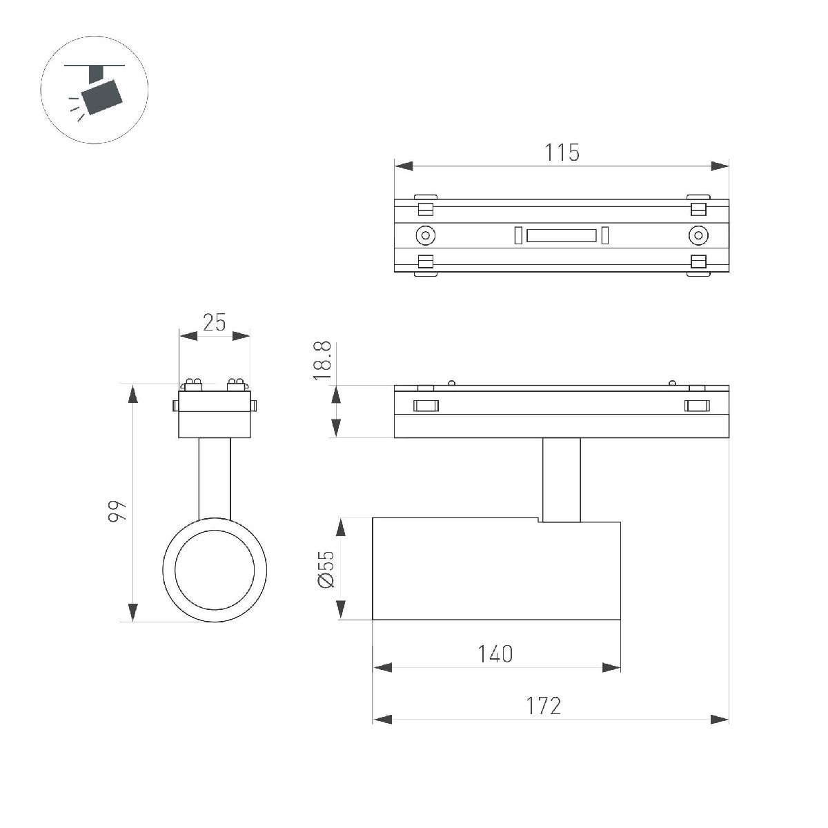 Трековый магнитный светильник Arlight MAG-VIBE-SPOT-R55-18W Warm3000 (BK, 24 deg, 48V) 044478 в Санкт-Петербурге