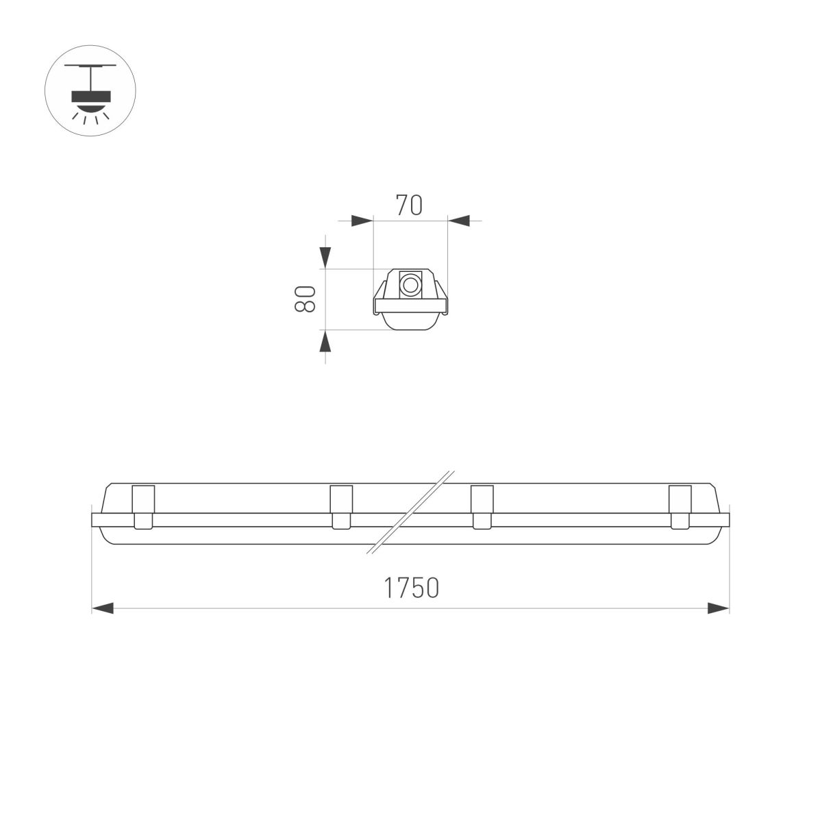 Линейный светильник Arlight ALT-DALLAS-EMERGENCY-L1750-60W Day4000 (WH, 120 deg, 230V) (IP66 Пластик) 060479 в Санкт-Петербурге