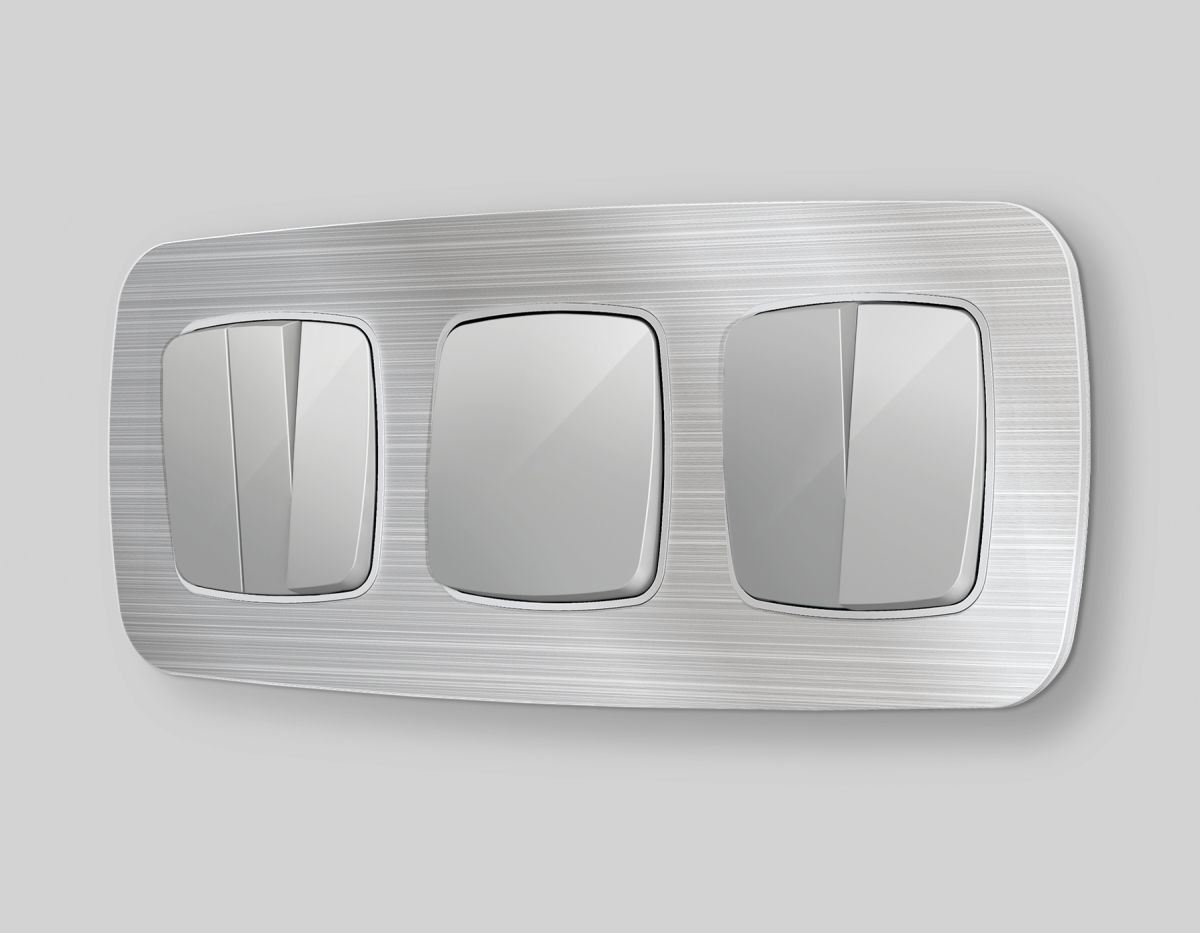 Комплект механизма 2-клавишного перекрестного выключателя Ambrella Volt 10A-250V OMEGA MO403030 Серебро глянец QUANT (OP4030, VM125) в Санкт-Петербурге