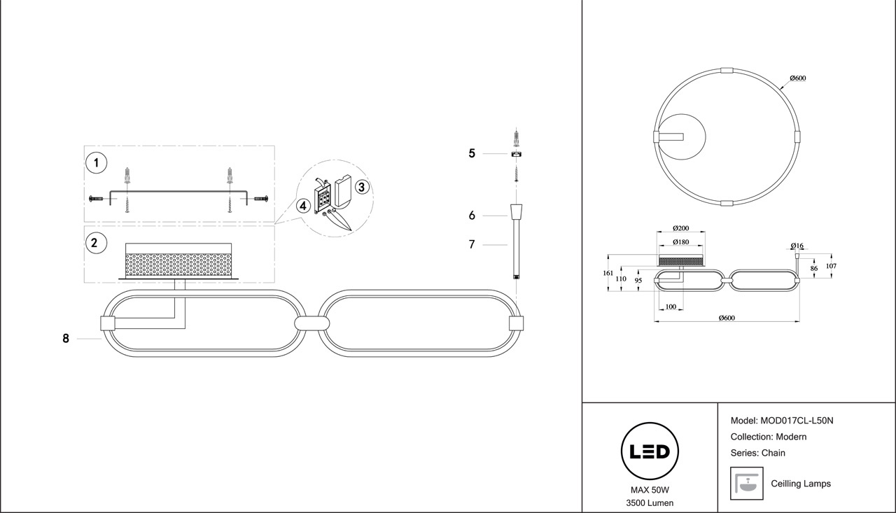 Потолочный светодиодный светильник Maytoni Chain MOD017CL-L50N в Санкт-Петербурге