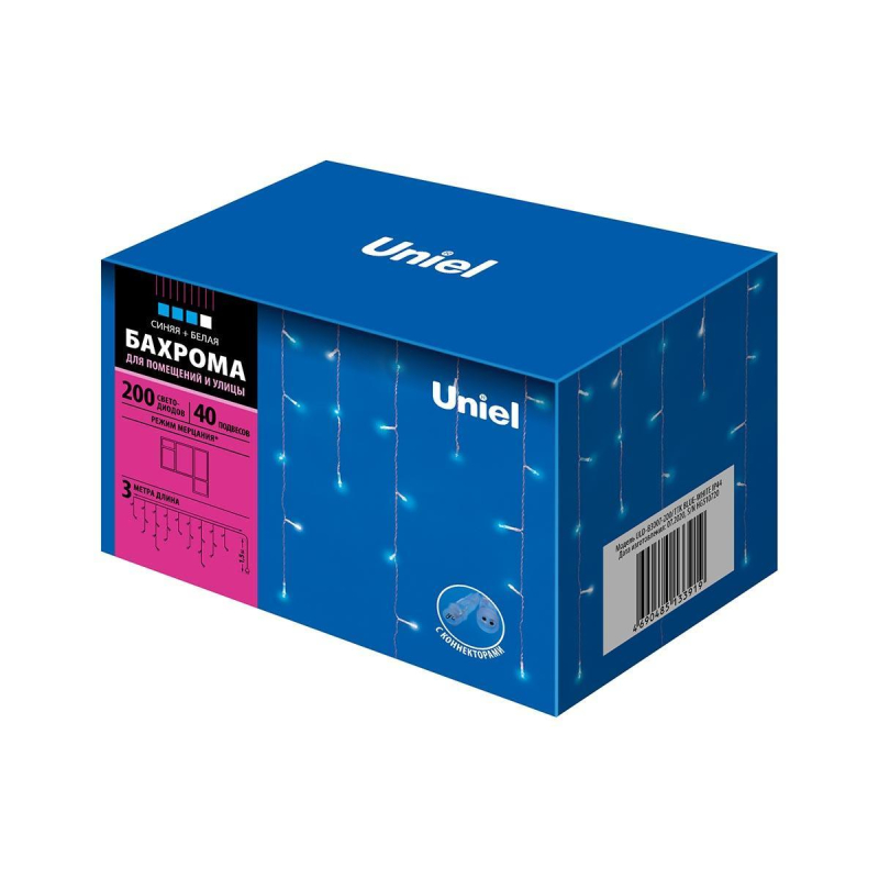 Уличная светодиодная гирлянда (UL-00007210) Uniel бахрома 220V синий/белый ULD-B3007-200/TTK Blue-White IP44 в Санкт-Петербурге