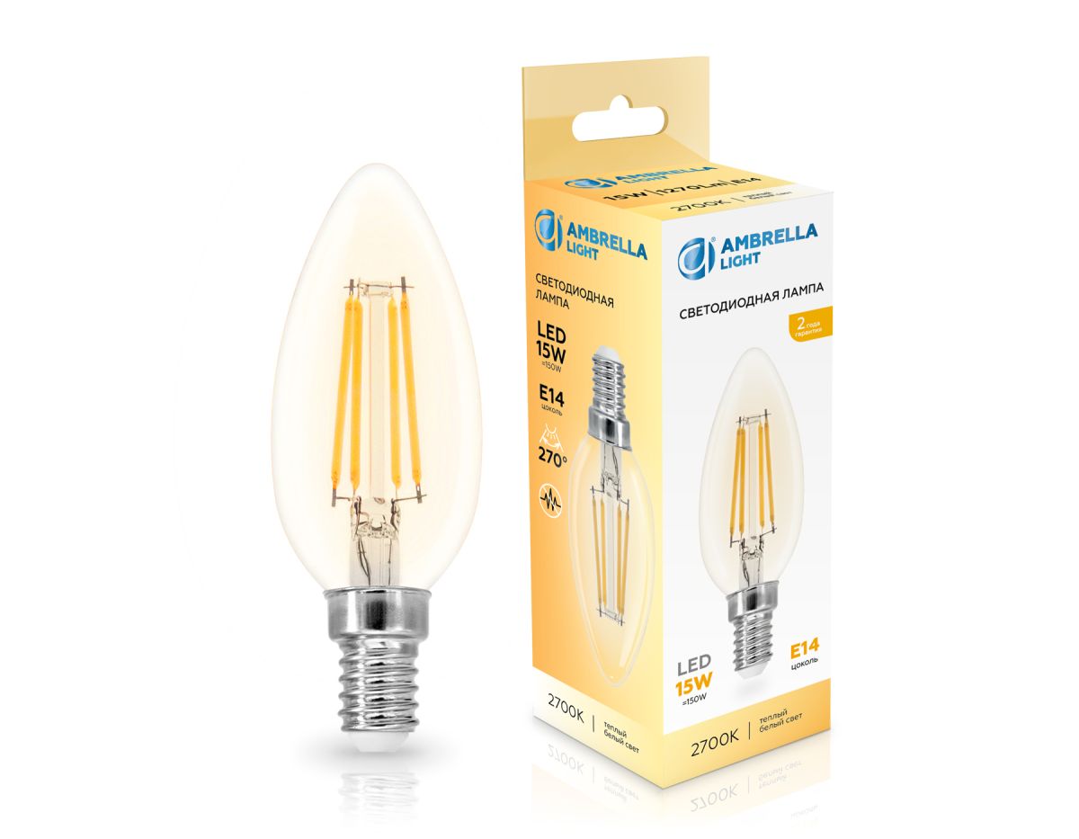 Филаментная светодиодная лампа Ambrella Light Bulbing E14 15W 2700K свеча 351513 в Санкт-Петербурге