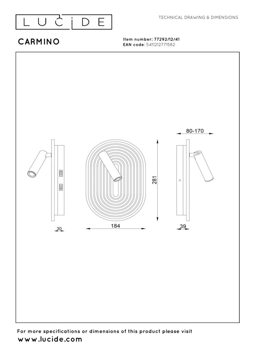 Настенный светильник Lucide Carmino 77292/12/41 в Санкт-Петербурге