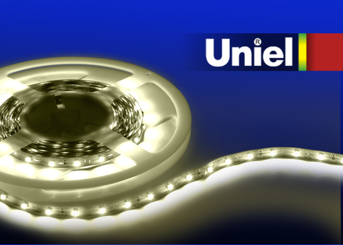 Светодиодная лента Uniel (04903) 4,8W/m 60LED/m 3528SMD теплый белый 5M ULS-3528-60LED/m-8mm-IP33-DC12V-4,8W/m-5M-WW в Санкт-Петербурге