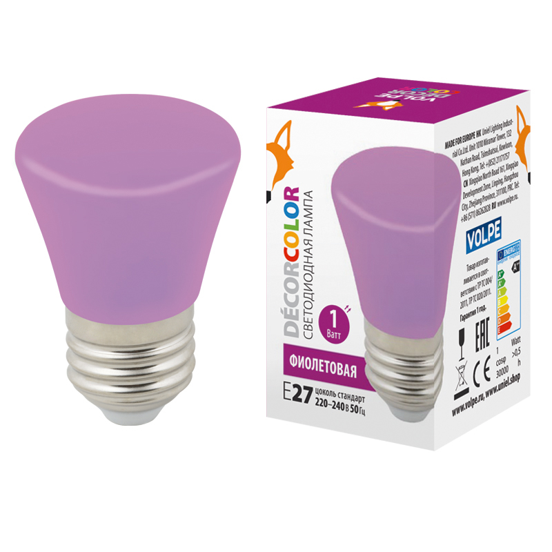 Лампа светодиодная Volpe Decor color LED-D45-1W/PURPLE/E27/FR/С BELL UL-00005644 в Санкт-Петербурге