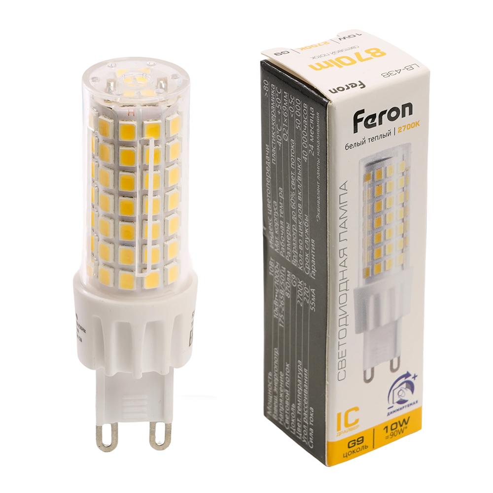 Лампа светодиодная диммируемая Feron LB-438 G9 10W 2700K 51741 в Санкт-Петербурге