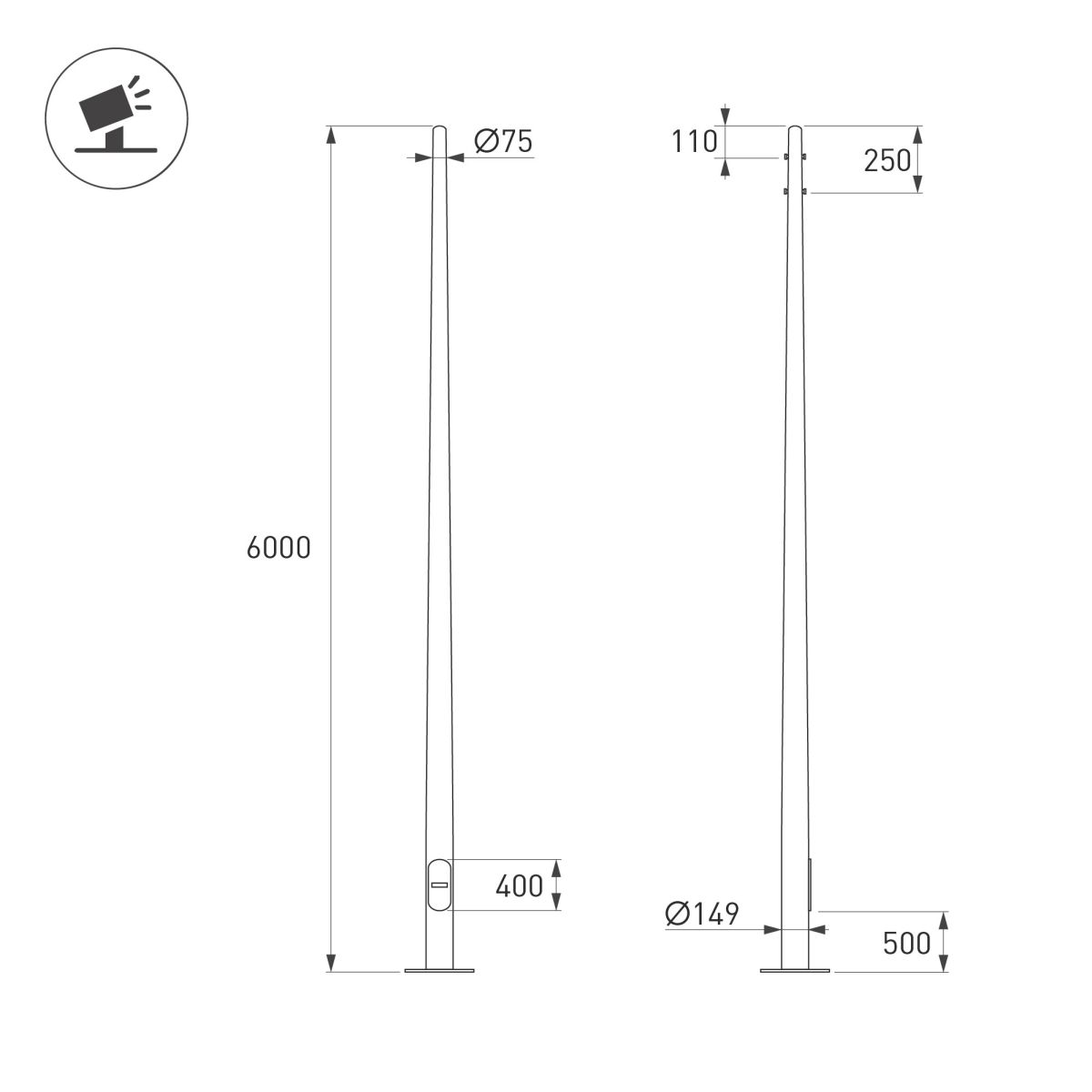 Опора фланцевая Arlight OXOR-OK-D75-L6000 (SL) (Сталь) 061037 в Санкт-Петербурге