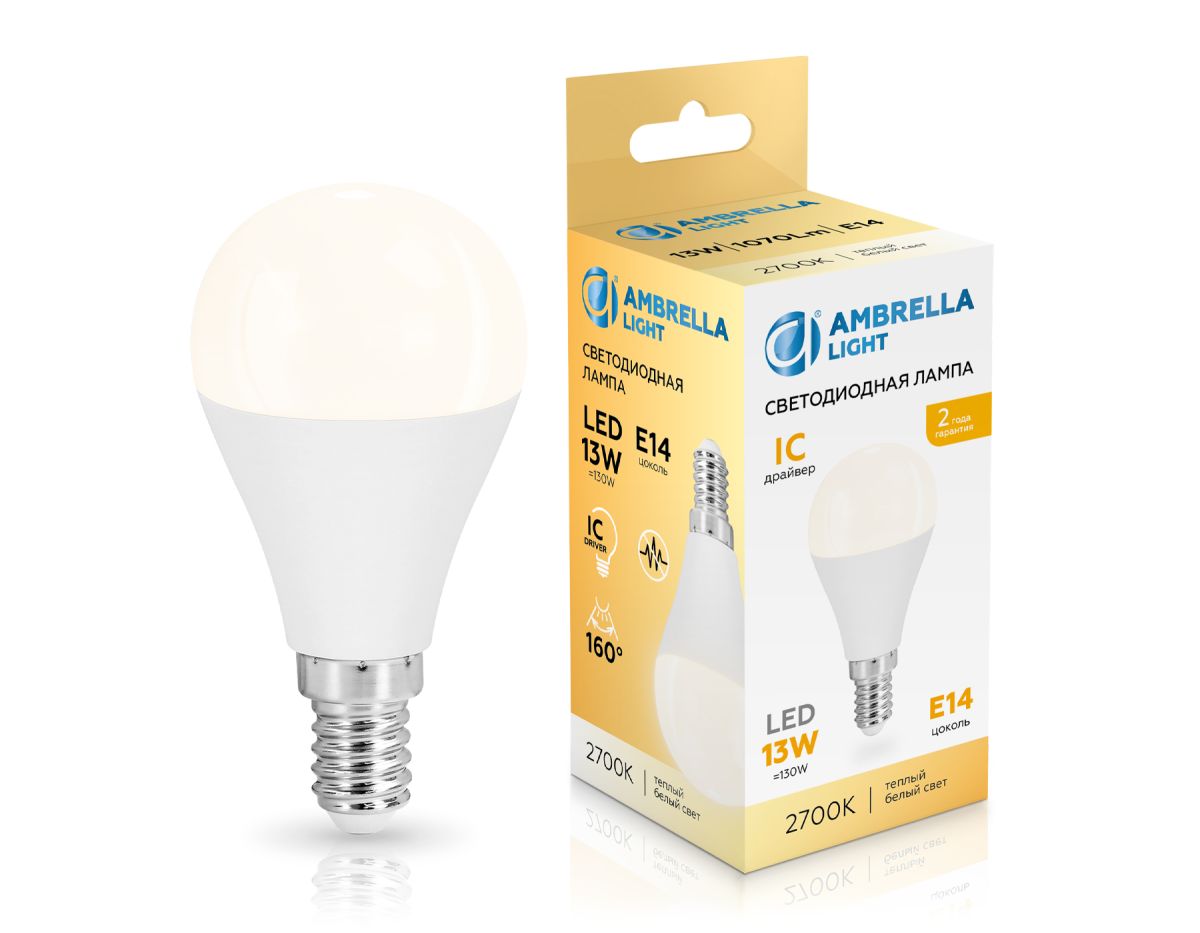 Светодиодная лампа Ambrella Light Bulbing E14 13W 2700K шар 451313 в Санкт-Петербурге