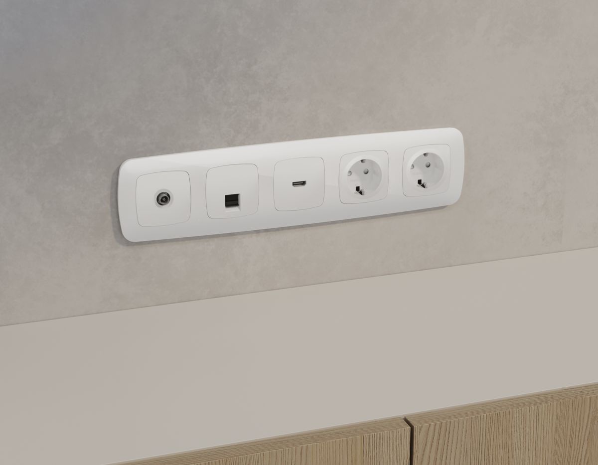 Комплект механизма компьютерной розетки Ambrella Volt RJ-45 (8P8C) CAT6A экранированной с автоматической защитной шторкой OMEGA MO112005 Белый глянец QUANT (OP1120, VM185) в Санкт-Петербурге