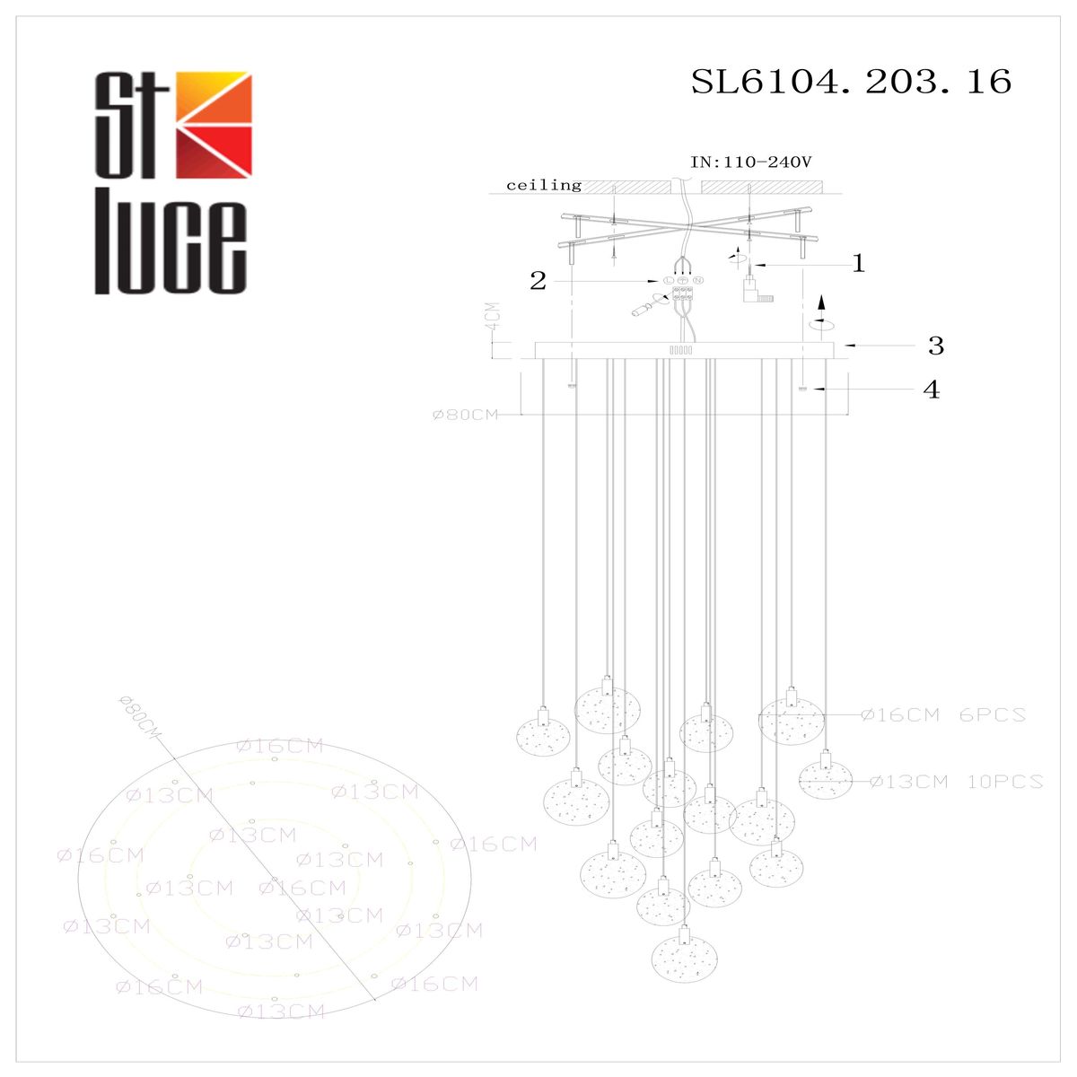 Подвесная люстра ST Luce Montecelio SL6104.203.16 в #REGION_NAME_DECLINE_PP#