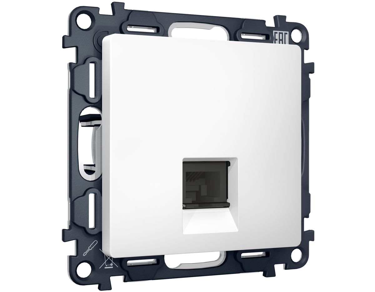 Комплект механизма компьютерной розетки RJ-45 экранированной с автоматической защитной шторкой Alfa Белый матовый Quant Ambrella Volt MA132005 (AP1320, VM185) в Санкт-Петербурге