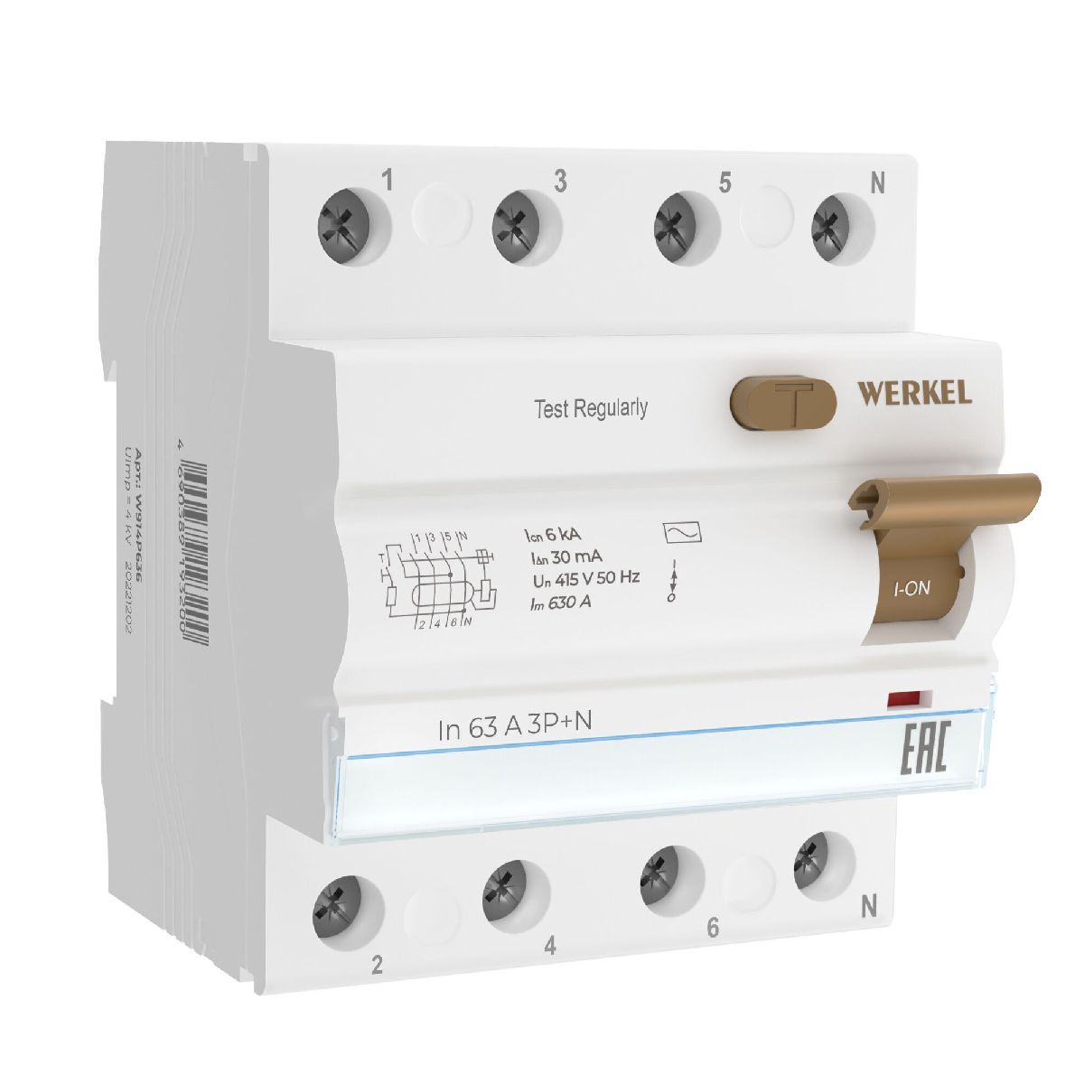 Устройство защитного отключения 3P+N 63 A 30m А АС 6 kА Werkel W914P636 4690389193200 a062566 в Санкт-Петербурге