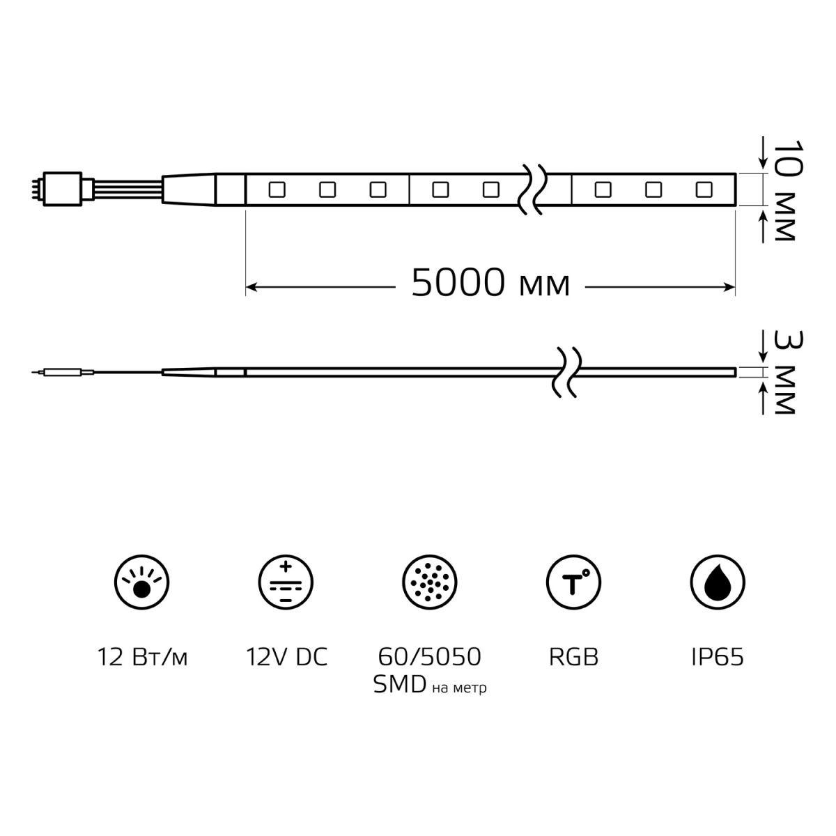 Светодиодная лента Gauss Basic 12В 5050 12Вт/м RGB 5м IP65 BT072 в Санкт-Петербурге