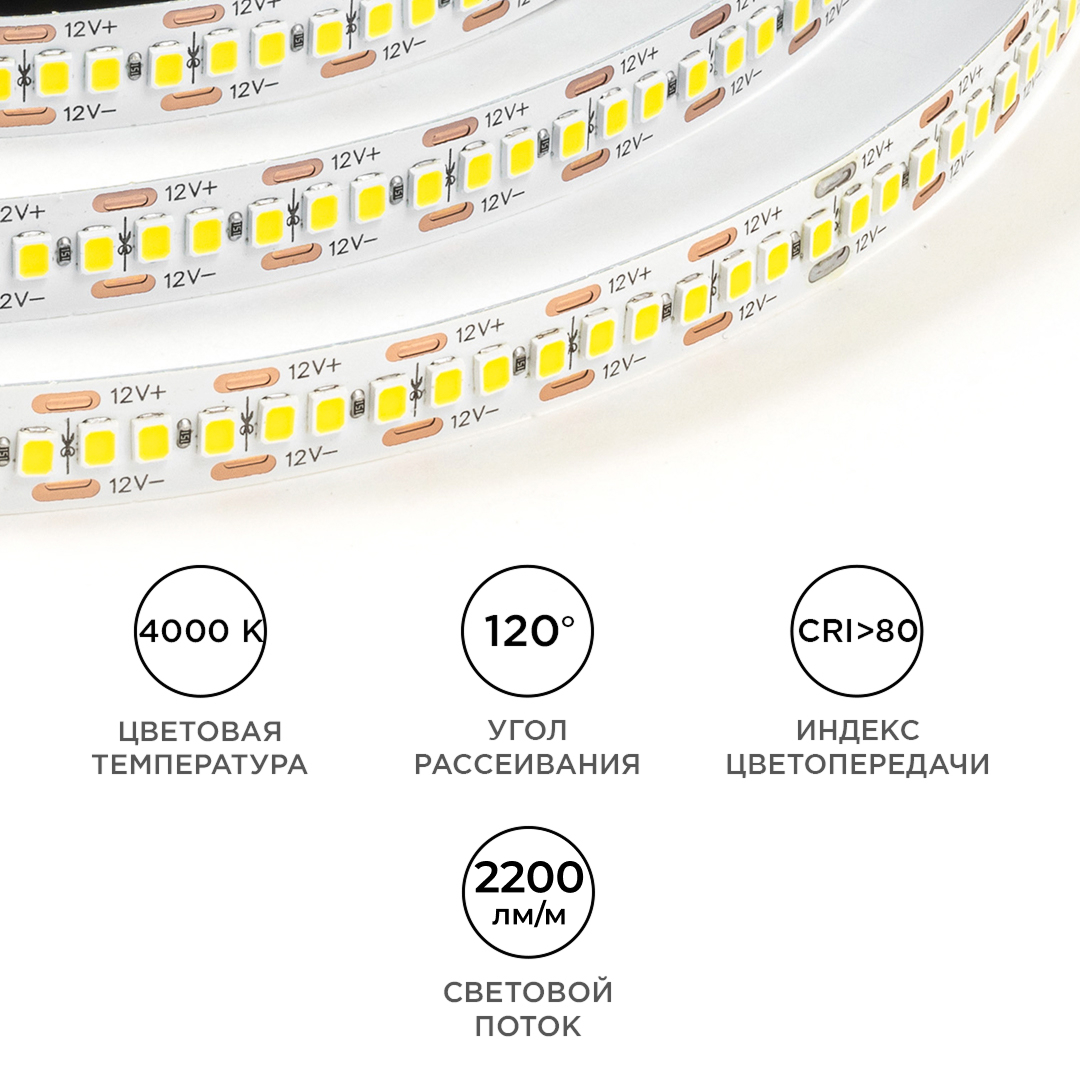 Светодиодная лента OGM 12В 2835 19,2Вт/м 4000К 2200Лм/м 5м IP20 LSE-266 в Санкт-Петербурге