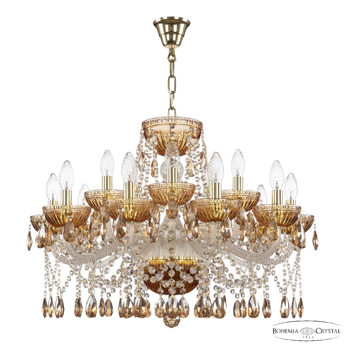 Подвесная люстра Bohemia Ivele Crystal 5413/10+5/240 G Amber/M-1G K721 в Санкт-Петербурге
