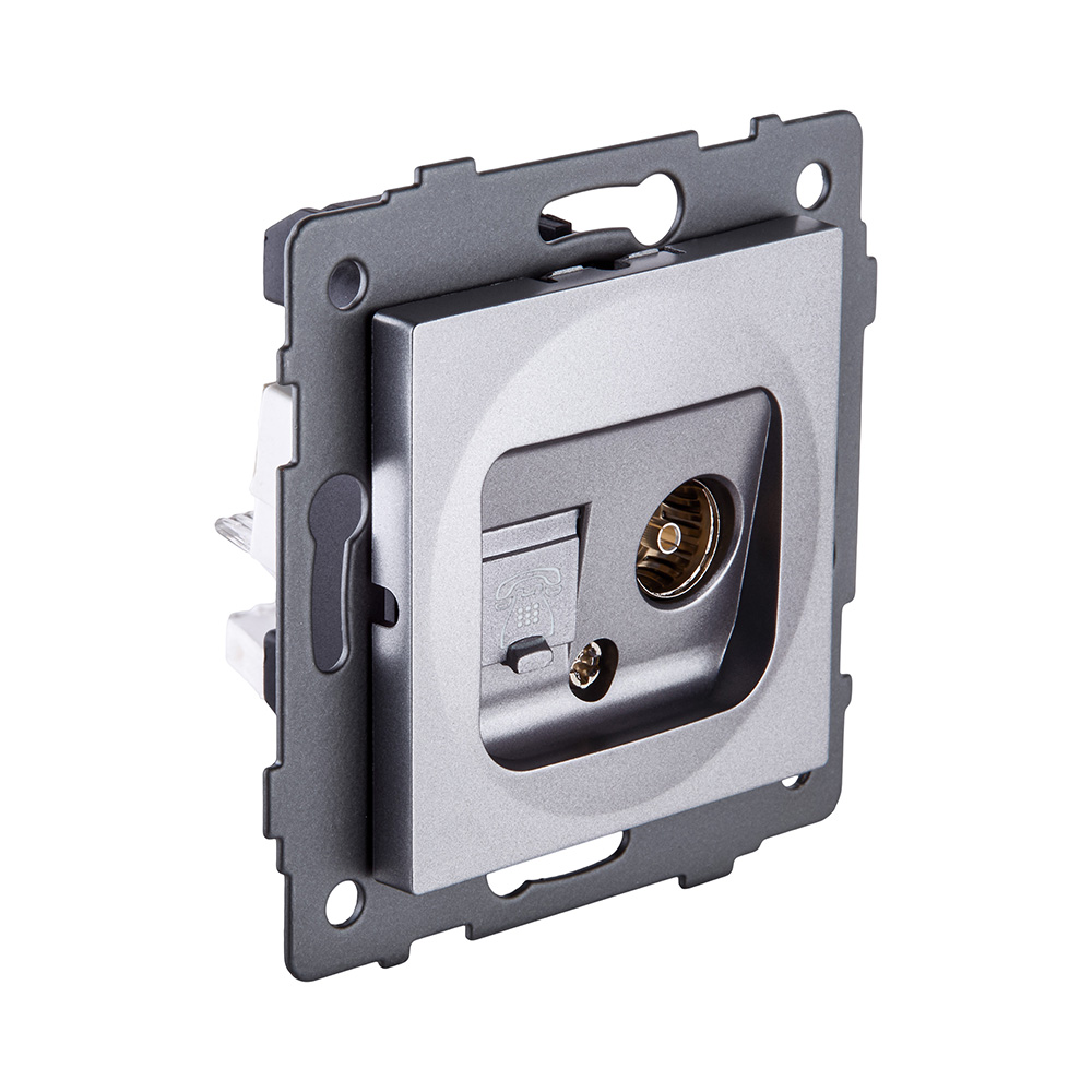 Розетка двойная TV (мама) + телефонная розетка RJ11, серый Kollinger REA-013GY для Aspekt, Eleganz, Reflex в #REGION_NAME_DECLINE_PP#