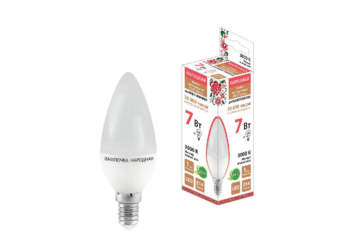 Лампа светодиодная TDM Electric Народная Е14 7W 3000K матовая SQ0340-0193 в Санкт-Петербурге