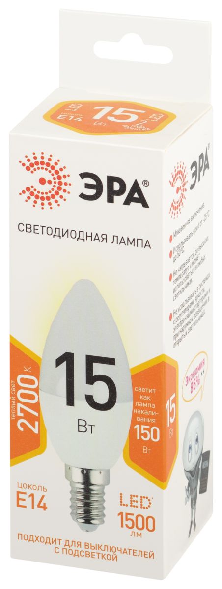 Лампа светодиодная Эра STD LED B35-15W-827-E14 2700K свеча в Санкт-Петербурге