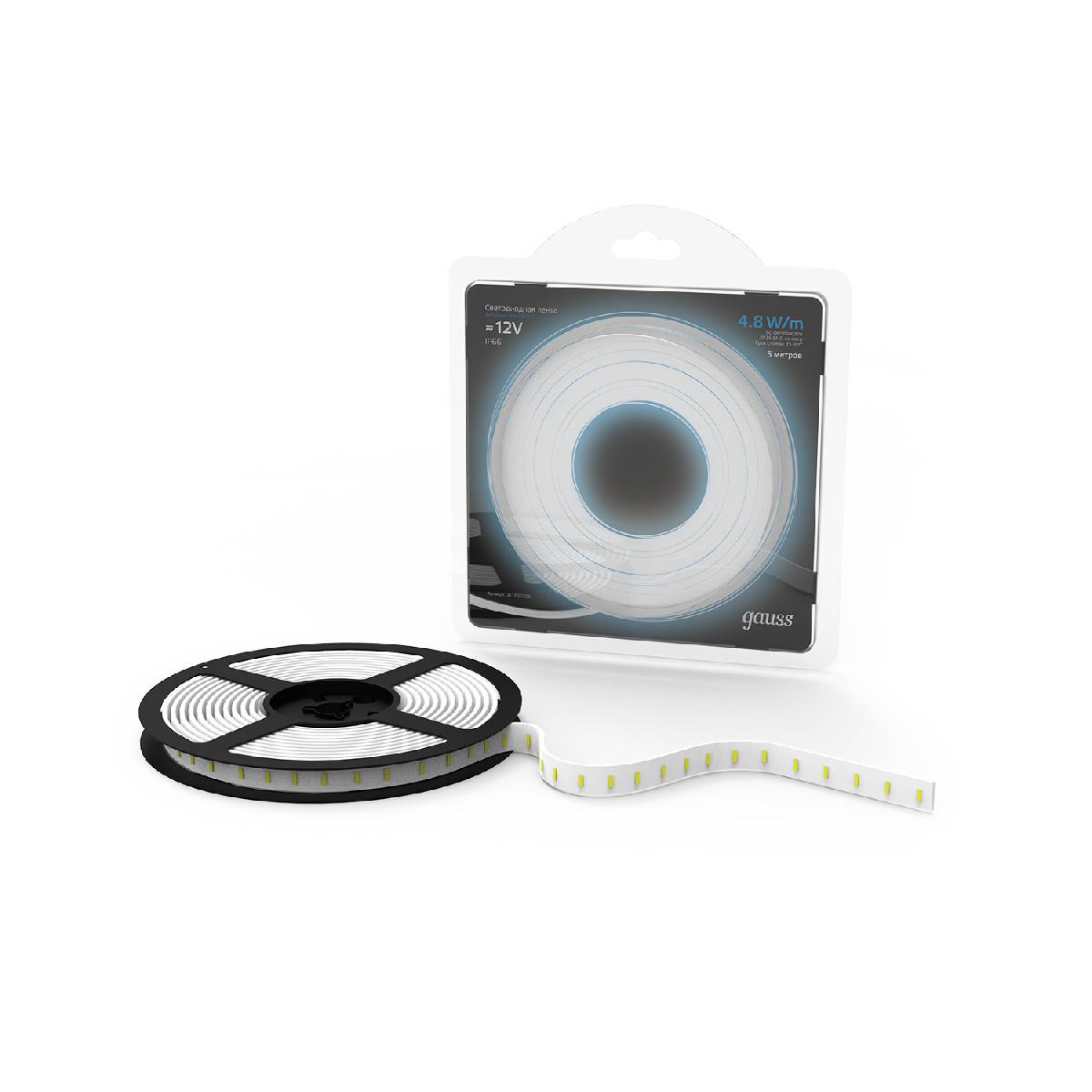 Светодиодная влагозащищенная лента Gauss 4,8W/m 60LED/m 2835SMD холодный белый 5M 311000305 в Санкт-Петербурге