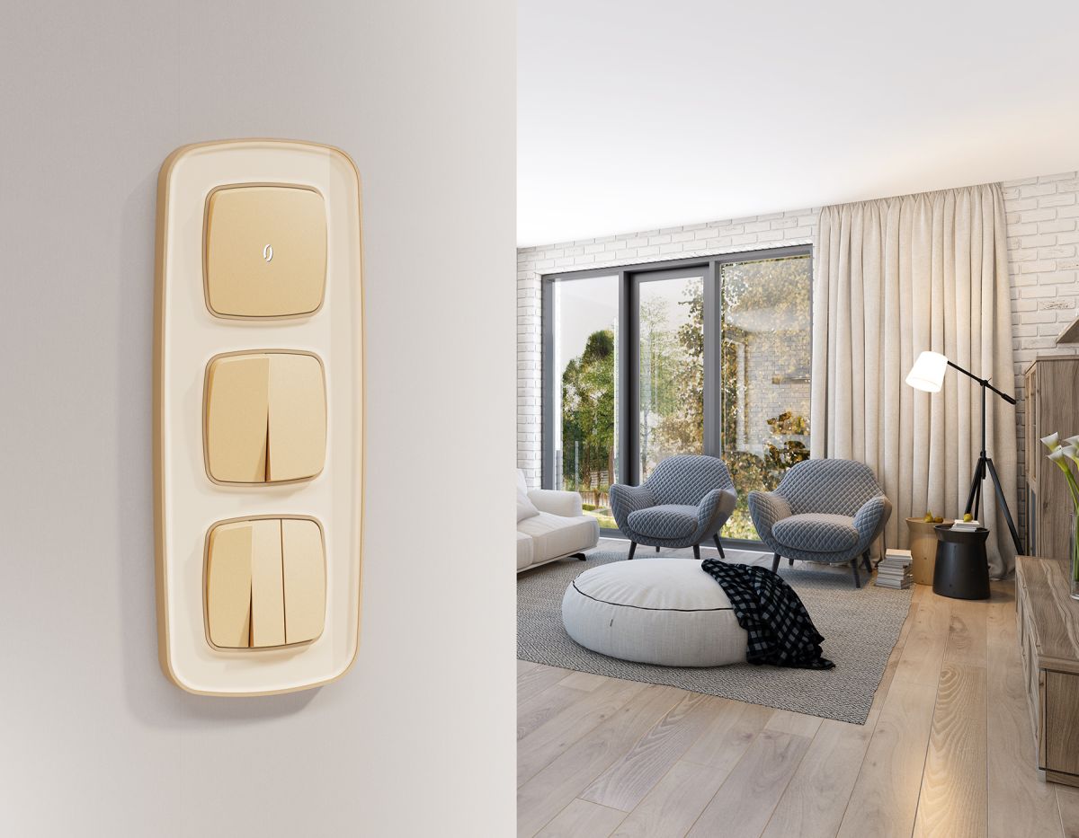 Комплект механизма 2-клавишного перекрестного выключателя Ambrella Volt 10A-250V OMEGA MO603030 Шампань QUANT (OP6030, VM125) в Санкт-Петербурге