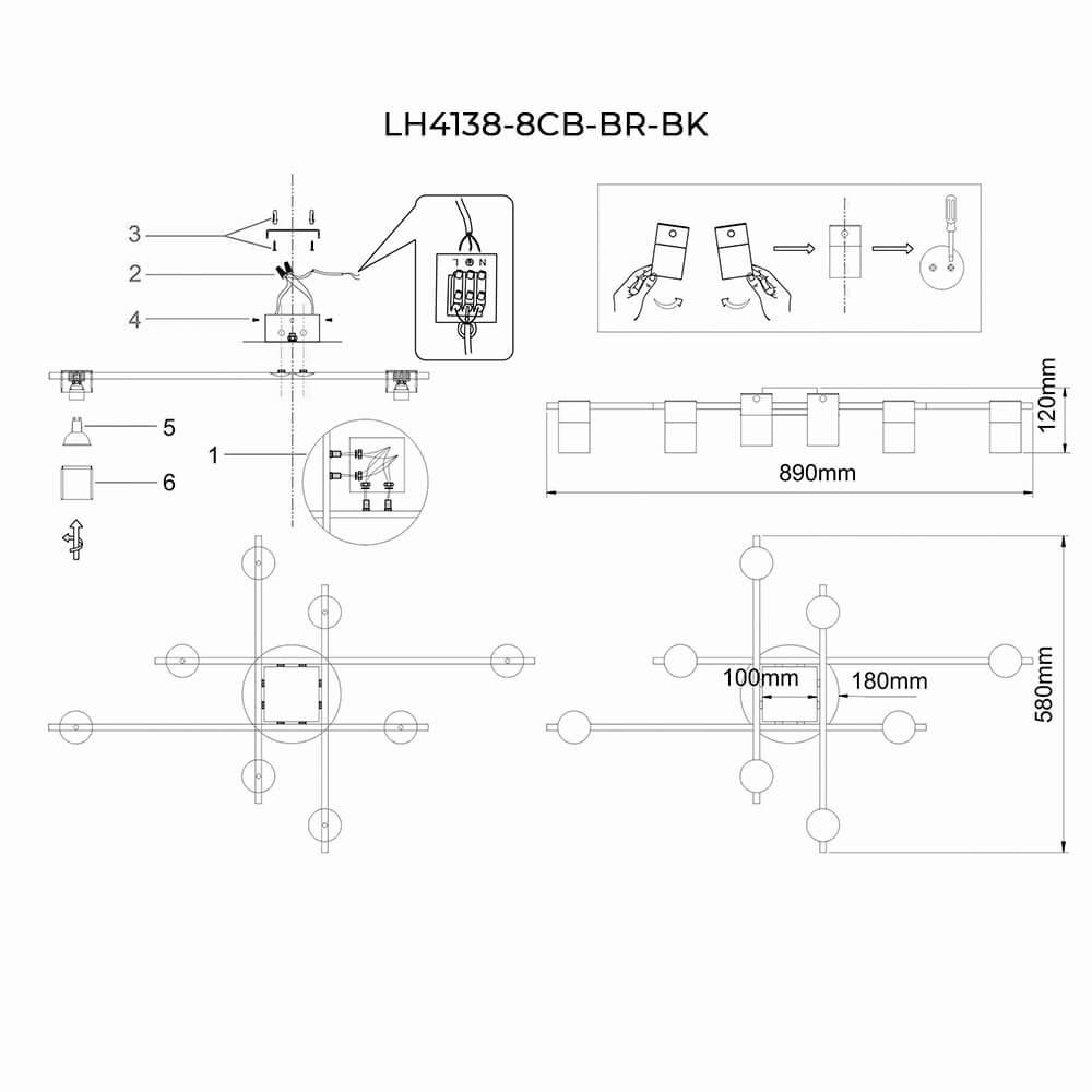 Потолочная люстра Lumien Hall Trey LH4138/8CB-BR-BK в #REGION_NAME_DECLINE_PP#