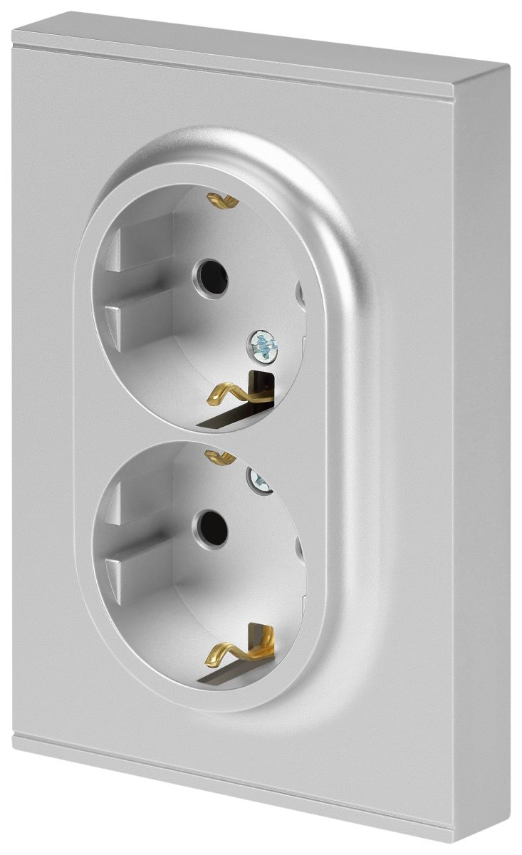 Розетка Эра Arktik 16-2105-03 двойная с заземлением 2X2P+E Schuko со шторками 16А-250В алюминий Б0070456 в Санкт-Петербурге
