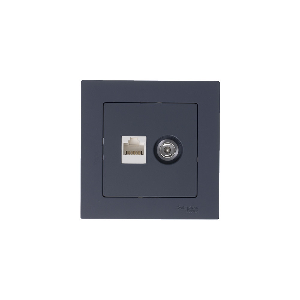 Розетка двойная комп+ТВ, RJ45+TV, кат.5E Systeme Electric AtlasDesign Грифель ATN000789 в Санкт-Петербурге