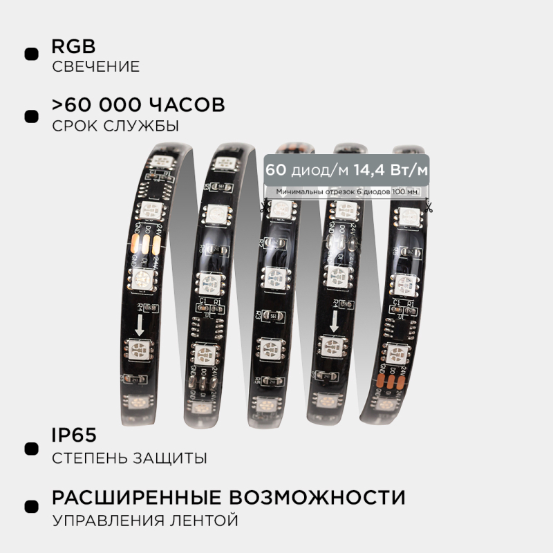 Комплект адресной светодиодной ленты Apeyron 24В 14,4Вт/м smd5050 60д/м IP65 10м RGB (адаптер питания, контроллер)  10-102 в #REGION_NAME_DECLINE_PP#