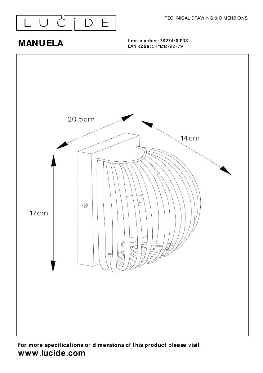 Настенный светильник Lucide Manuela 78274/01/33 в Санкт-Петербурге
