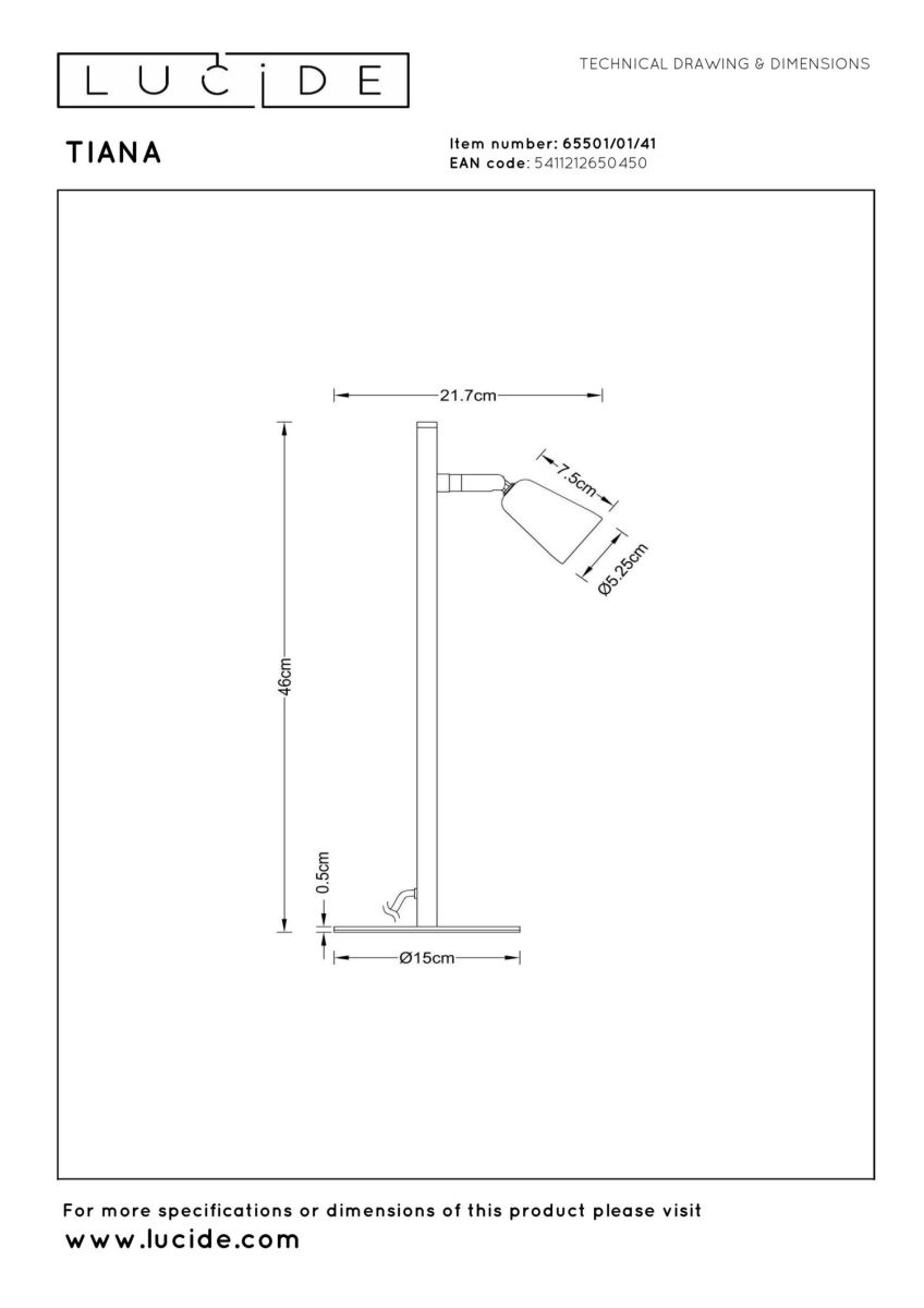 Настольная лампа Lucide Tiana 65501/01/41 в #REGION_NAME_DECLINE_PP#
