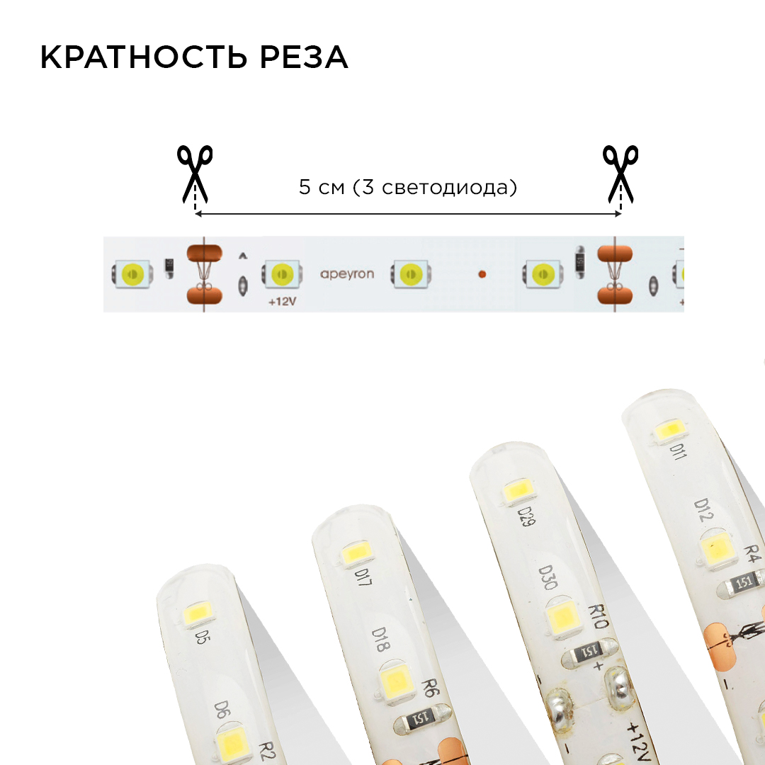 Комплект светодиодной ленты Apeyron 12В 4.8Вт/м smd 3528 60 д/м IP65 5м 3000K (блок, коннектор) 10-27 в Санкт-Петербурге