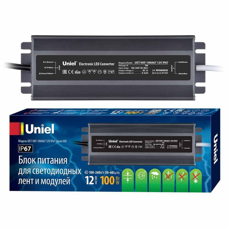 Блок питания Uniel 12V 100W IP67 8,3A UET-VAF-100A67 12V IP67 UL-00007576 в #REGION_NAME_DECLINE_PP#