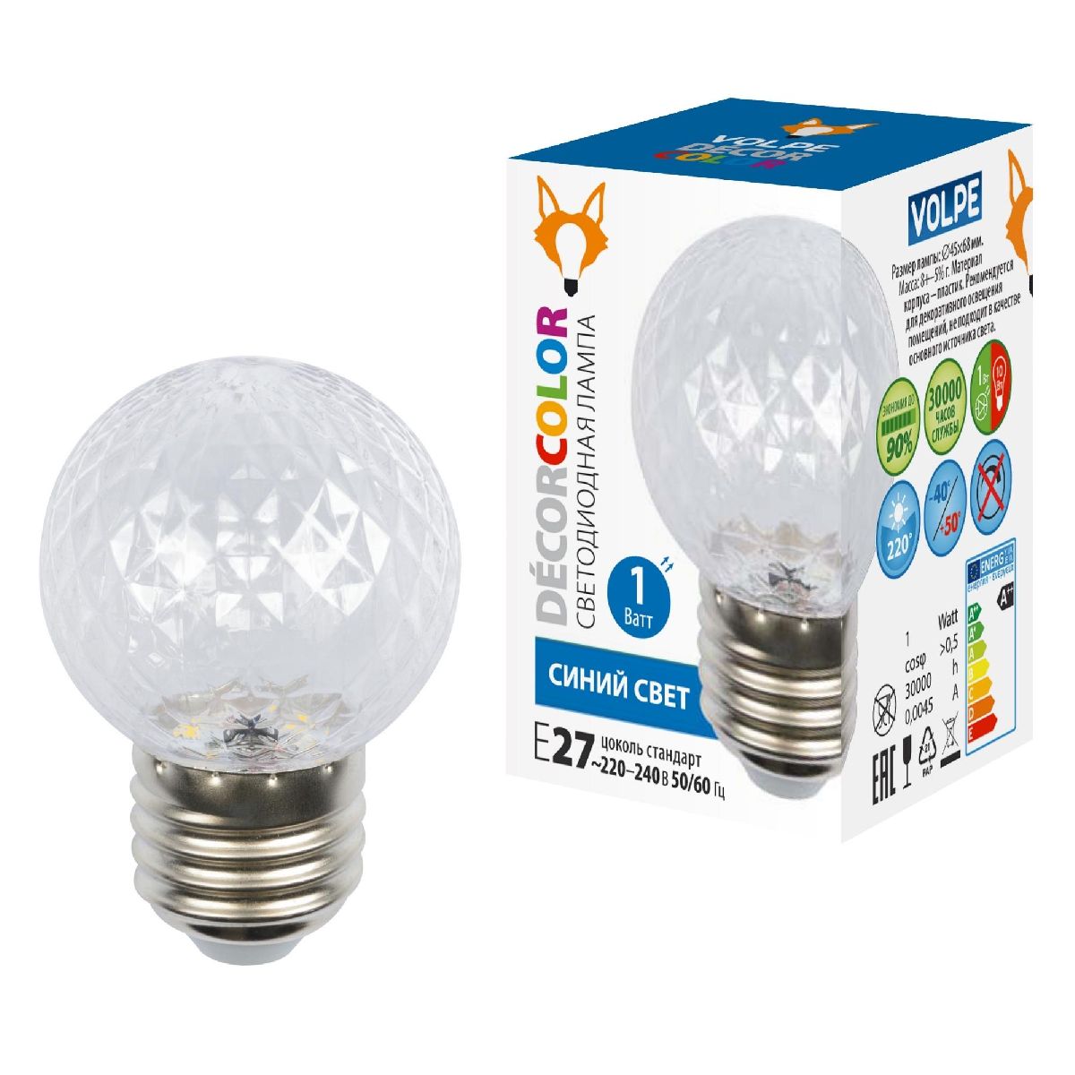Лампа светодиодная Volpe Decor color LED-D45-1W/BLUE/E27/CL/С PINEAPPLE UL-00010066 в Санкт-Петербурге