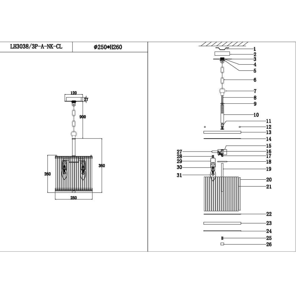 Подвесная люстра Lumien Hall Lariana LH3038/3P-A-NK-CL в Санкт-Петербурге