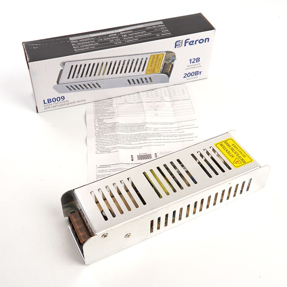 Блок питания для светодиодной ленты Feron LB009 12V 200W IP20 16,5A 21498 в Санкт-Петербурге