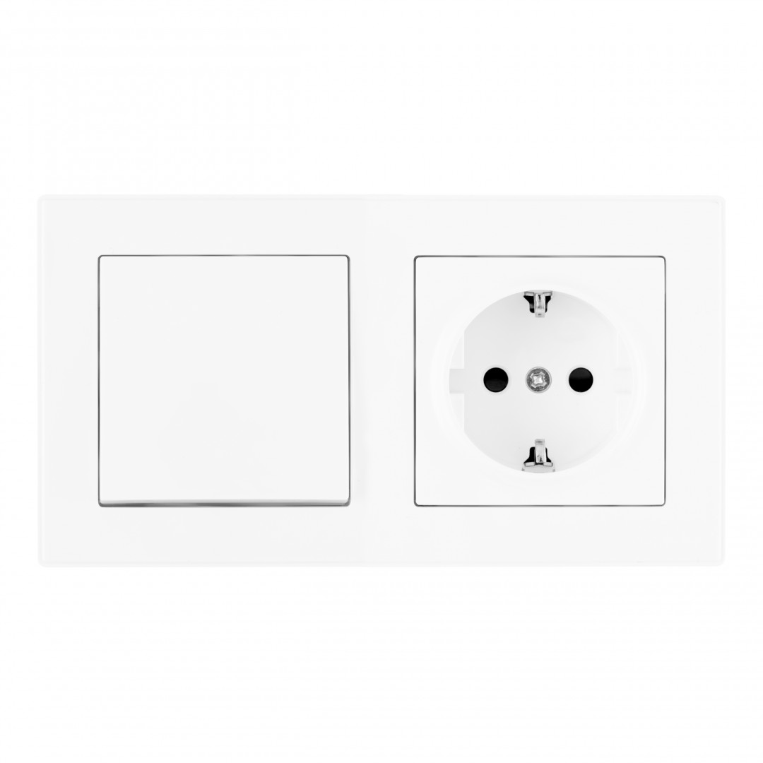 Выключатель одноклавишный с розеткой Arte Milano SET06-2-30-1-40-1 White в Санкт-Петербурге