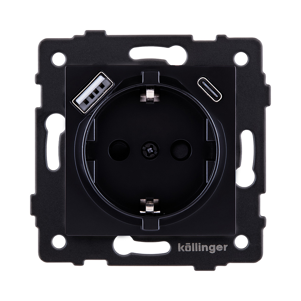 Розетка штепсельная SCHUKO 16A/250 В с USB A+C 20W, черный Kollinger REA-004BK для Aspekt, Eleganz, Reflex в #REGION_NAME_DECLINE_PP#