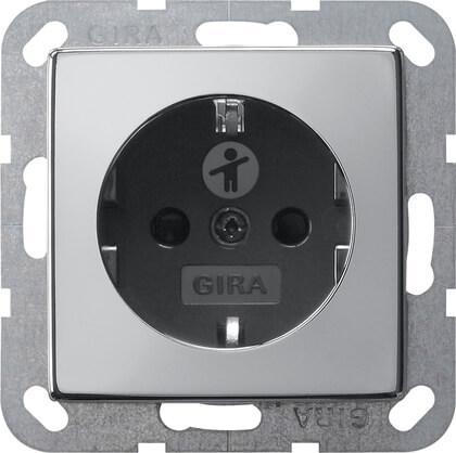 Розетка Gira System 55 Schuko с/з со шторками 16A 250V безвинтовой зажим хром/черный 0453605 в Санкт-Петербурге