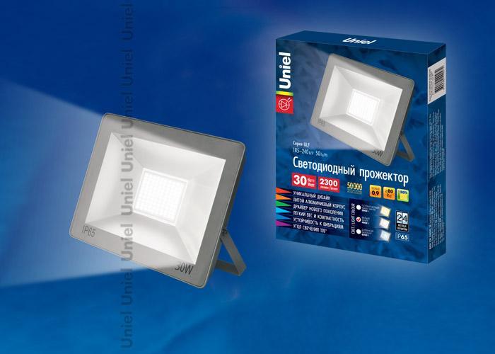 Прожектор светодиодный (UL-00001849) Uniel 30W 4000K ULF-F15-30W/NW IP65 185-240В Silver в Санкт-Петербурге