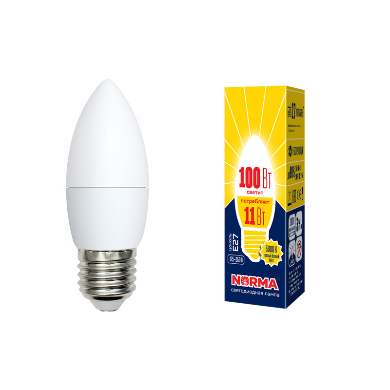 Лампа светодиодная (UL-00003815) Volpe E27 11W 3000K матовая LED-C37-11W/WW/E27/FR/NR в Санкт-Петербурге
