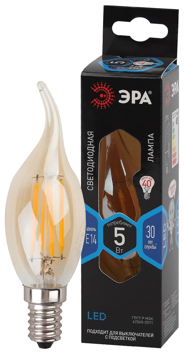 Лампа светодиодная Эра E14 5W 4000K F-LED BXS-5W-840-E14 gold Б0047007 в Санкт-Петербурге