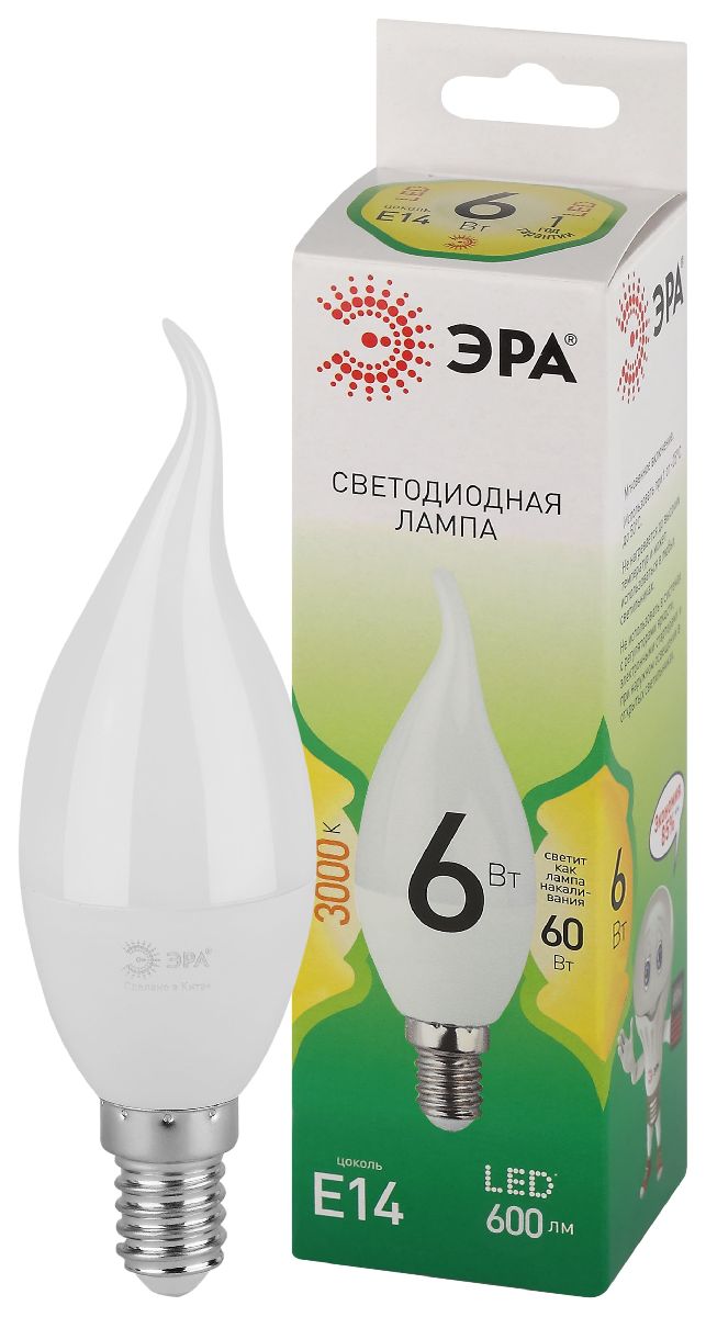 Лампа светодиодная Эра LED BXS-6W-830-E14 GL 3000K свеча на ветру Б0067119 в #REGION_NAME_DECLINE_PP#