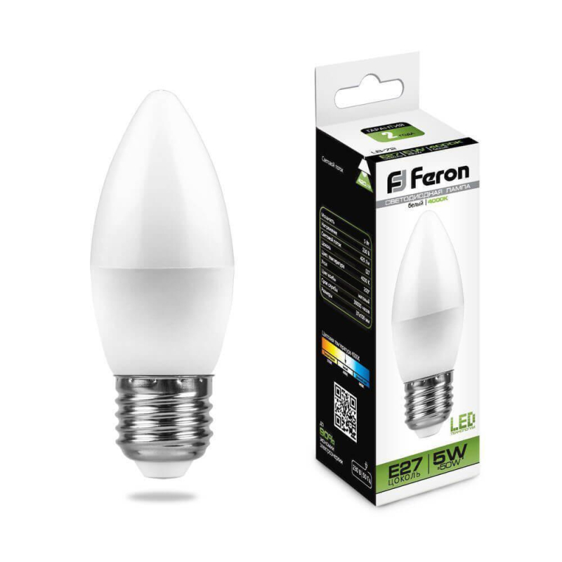 Лампа светодиодная Feron E27 5W 4000K Свеча Матовая LB-72 E27 5W 4000K 25765 в Санкт-Петербурге