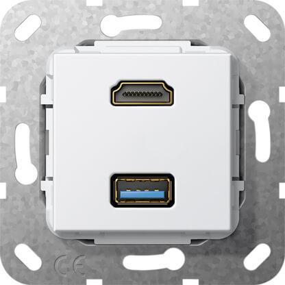 Розетка двойная HDMI-USB 3.0 A Gira System 55 чисто-белый глянцевый 567803 в Санкт-Петербурге